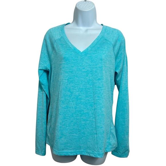 Women's Ideology Light Blue V-Neck Athletic top Sz Medium Long-Sleeve Pullover - Picture 5 of 7